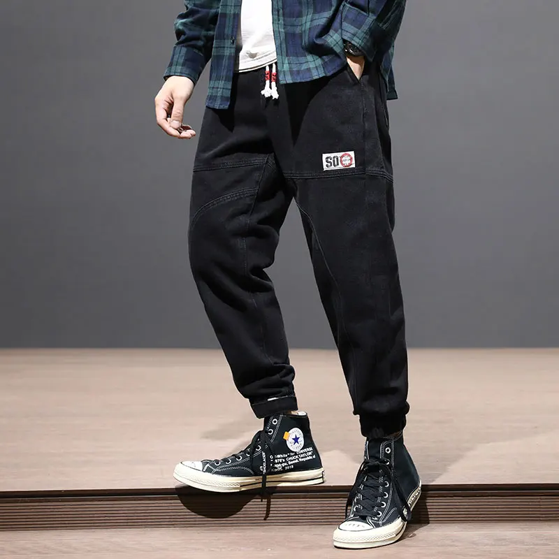 

Fashion Streetwear Men Jeans Loose Fit Spliced Designer Denim Cargo Pants Slack Bottom Harem Trousers Japanese Hip Hop Jeans Men