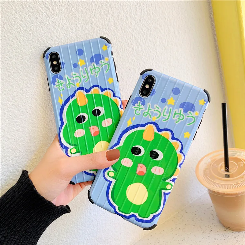 Cute kawaii dinosaur Soft IMD fashion Luggage Suitcase Phone Case For iPhone X XS Max Xr 8 7 6 S Plus Trunk Silicone Cover |