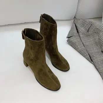 

Vibsterimma High Quality Women Genuine Leather Ankle Boots Rear Zipper Low Heel Round Toe Booties