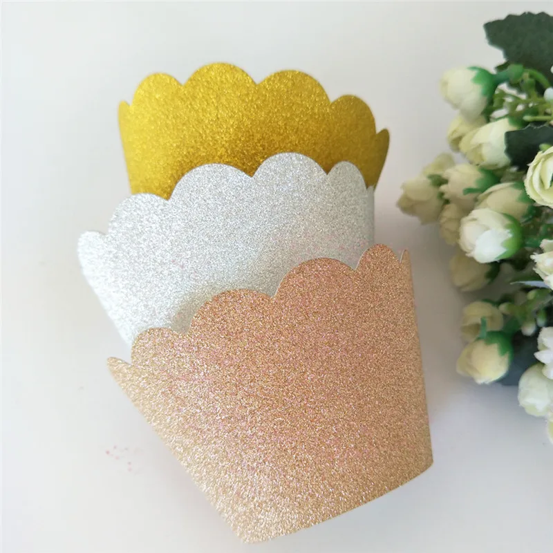 24 шт обертки для кексов розового/золотого/серебряного цвета с блестками вкладыши
