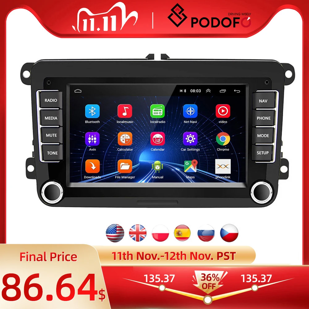 PROD 33039722393 Podofo 2Din Android Car Radio GPS 2din Car Multimedia
Player Autoradio For VW/Volkswagen/Golf/Passat/SEAT/Skoda/Polo car
Stereo