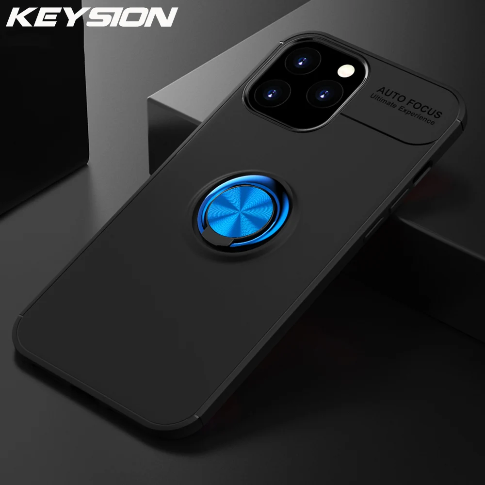 KEYSION Shockproof Case For iPhone 12 Pro 12 Pro Max Soft Silicone Metal Ring Stand Phone back cover for Apple iPhone 12 12 Mini