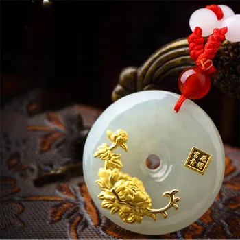 

Natural gold inlaid jade pendant necklace