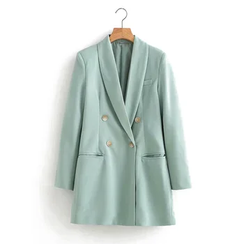 

2020 high-quality women's spring and autumn fashion women's mint green double-breasted suit jacket female autumn new