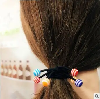 

500pcs/lot DIY Multi Simple Stripe Colore Beads Rubber Bands Elasticity Three-in-one Hair Rings Styling Tools Accessories HA761