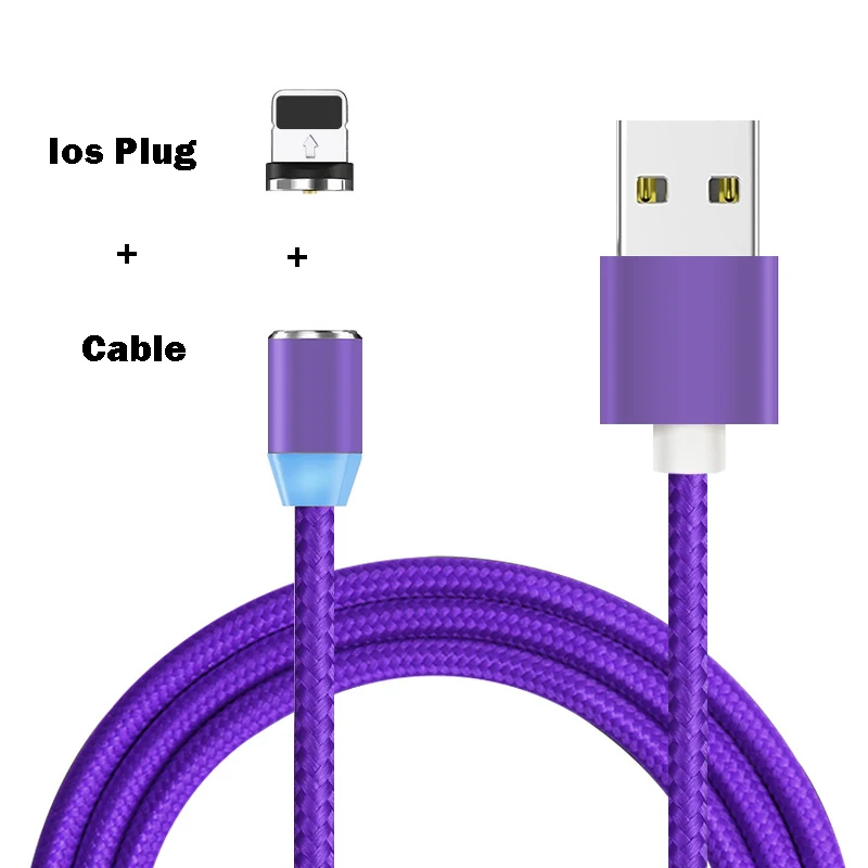 Магнитный Micro USB кабель для быстрой зарядки, 3 А, для iPhone, samsung, кабель для передачи данных, магнитный кабель для зарядки, usb type-C, кабель для мобильного телефона - Цвет: Purple for Ios