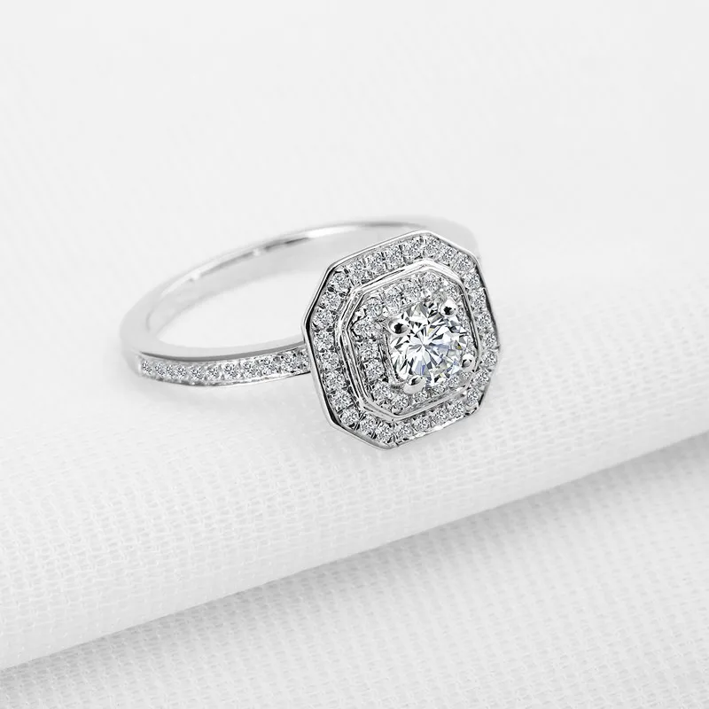 AINUOSHI Solid 14K золото двойное кольцо Halo для женщин Имитация SONA алмазное обручальное свадебное женское joaillery Bague женское кольцо
