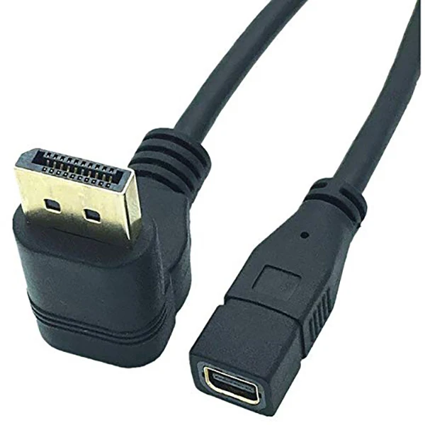 RISE-Displayport Male 90 Degree Elbow To Mini Displayport Female Extension Adapter Cable 0.3M