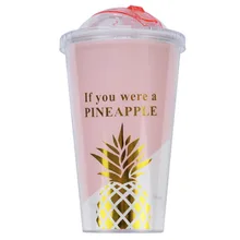 ABUI-креативные кофейные кружки без бисфенола, пластиковая бутылка для воды, розовая ананасовая соломинка с узором, портативная чашка для чая и молока