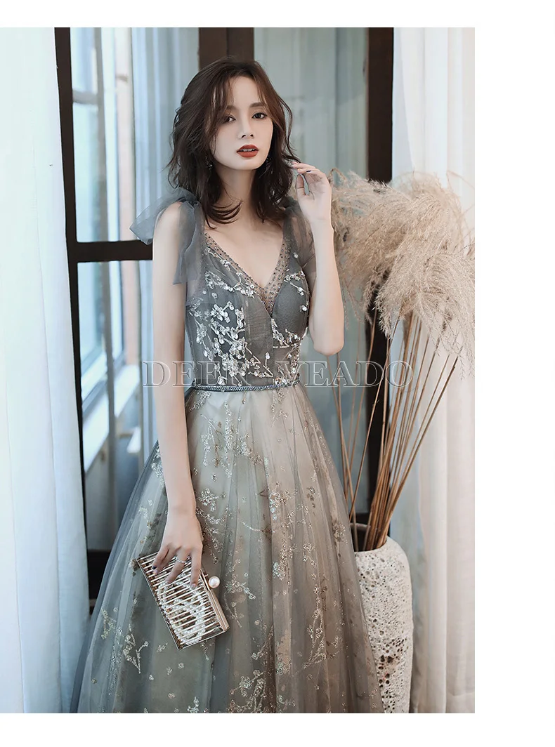 DEERVEADO MFY078 Sexy V Neck Beading Prom Dresses Long 2020 New Arrival Tulle Formal Party Dresses Prom Gown