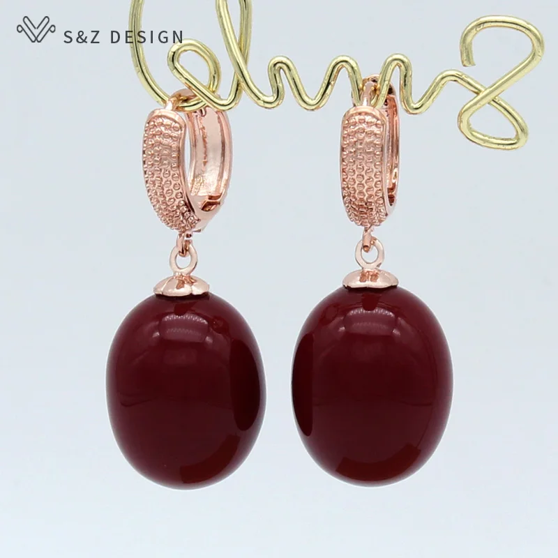 S&Z DESIGN New Trendy Colorful Acrylic Egg Shape Oval Beads Dangle Earrings For Women Wedding Party Elegant Fine Jewelry