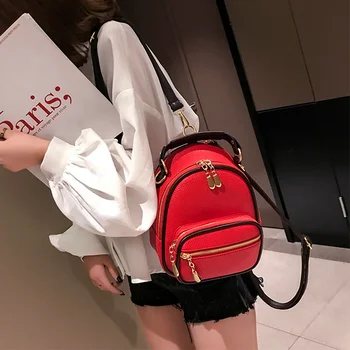 

Backpack Women 2020 New Korean Version Of The Simple Retro Girl Mini Small Backpack Multi-function Shoulder Bag Lady Black Red
