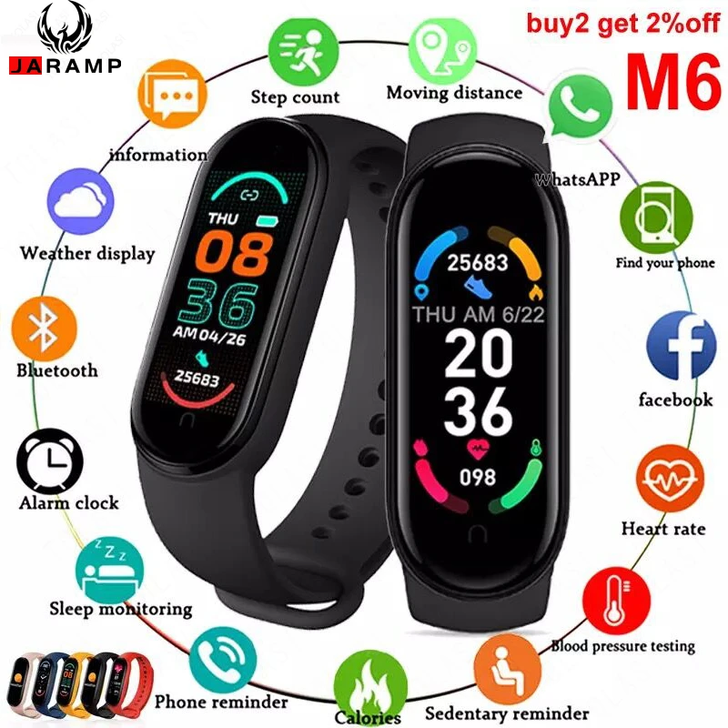 JARAMP pulsera inteligente M6, medidor pasos, arterial, frecuencia cardíaca, monitoreo de salud, Control remoto, fotografía, banda deportiva|Relojes inteligentes| - AliExpress
