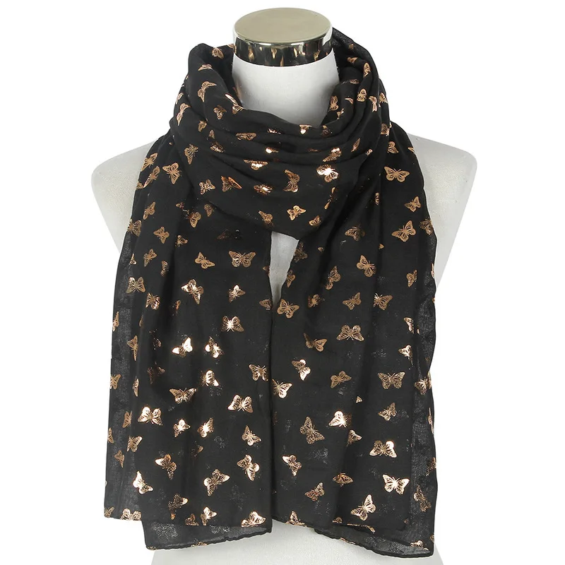 

Fall 2019 new small butterfly bronzing TR cotton scarf Muslim headcloth in Europe and the scarf can be customized