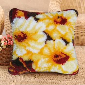

DIY Latch Hook Kit Plant Series Segment Embroidery Pillow Flowers Grass Coarse Wool Cross Stitch 3D Latch Hook Carpet Embroidery