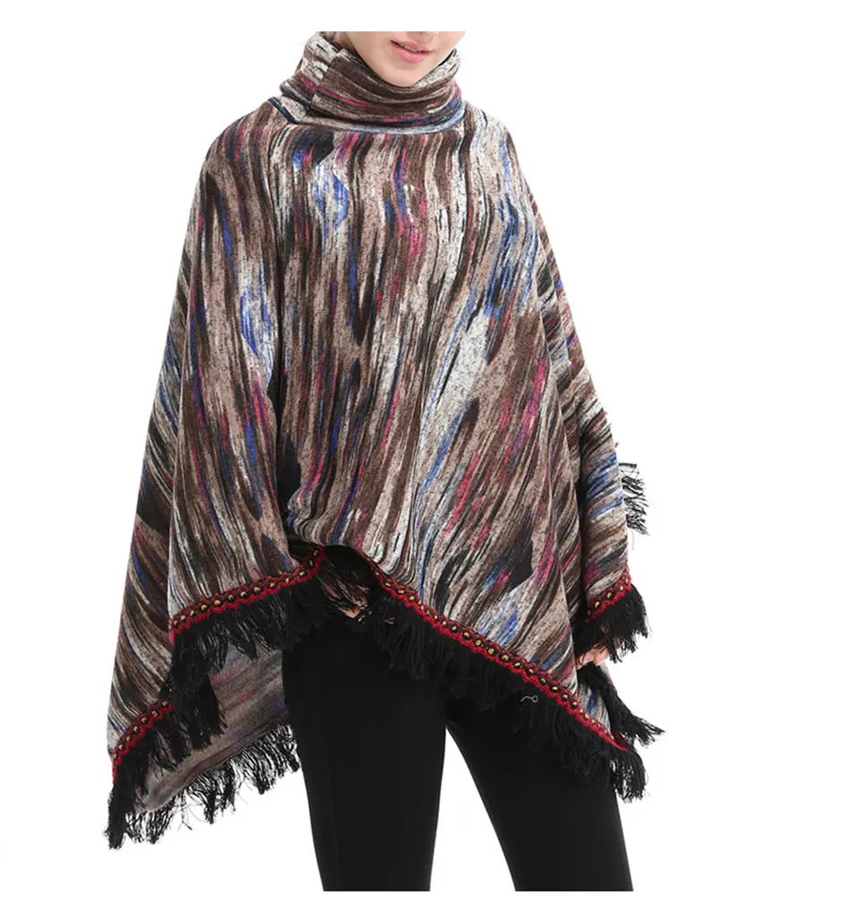 Long tassel high collar shawl coat loose coat thick sweater autumn new
