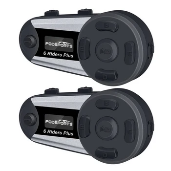 

Fodsports 2pcs V6 Plus Helmet Intercom Motorcycle Helmet Headset Wireless Bluetooth 6 Riders 1200M BT Interphone FM LED
