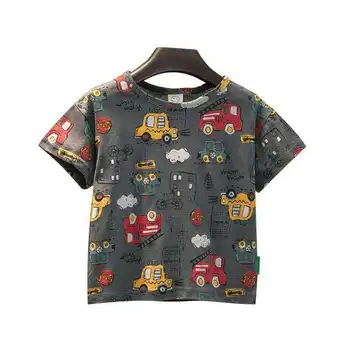 VIDMID Summer New Men's Clothes Children's Boys' Top Cartoon Car Pure Cotton Short Sleeve Casual Round Neck T-shirt P107 1
