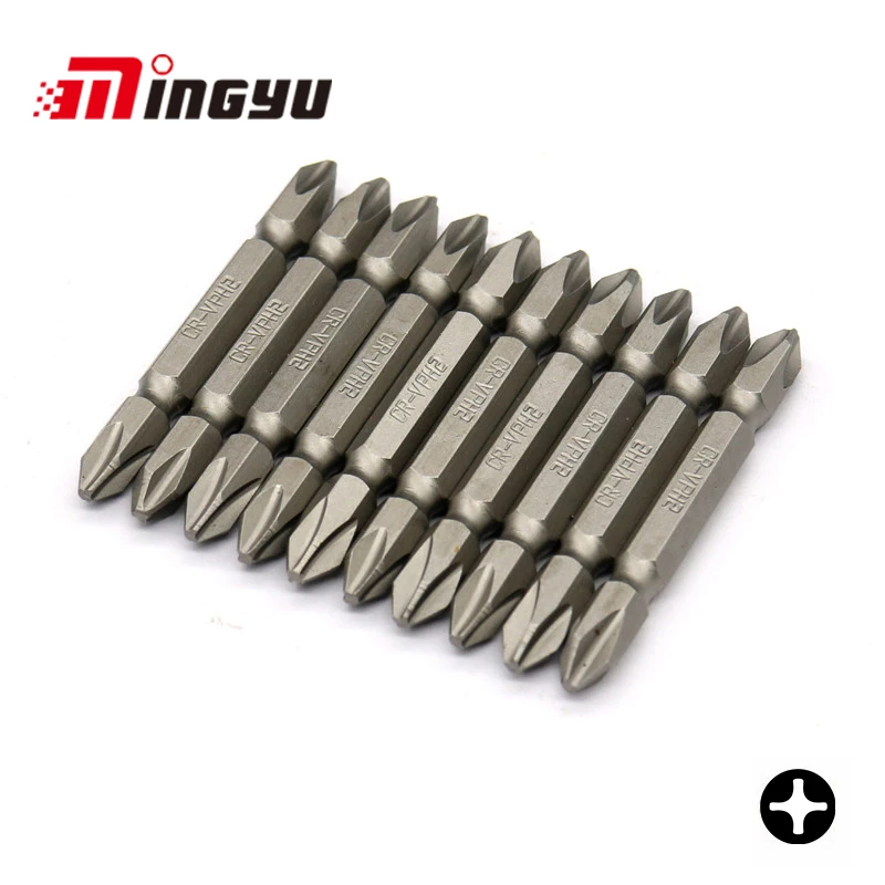 

10pcs 65mm Length Long Bit Set 1/4" 6.35mm Hex Shank Phillips Screwdriver Bit Set CR-V PH2 Double Ended Hand Tool Bits