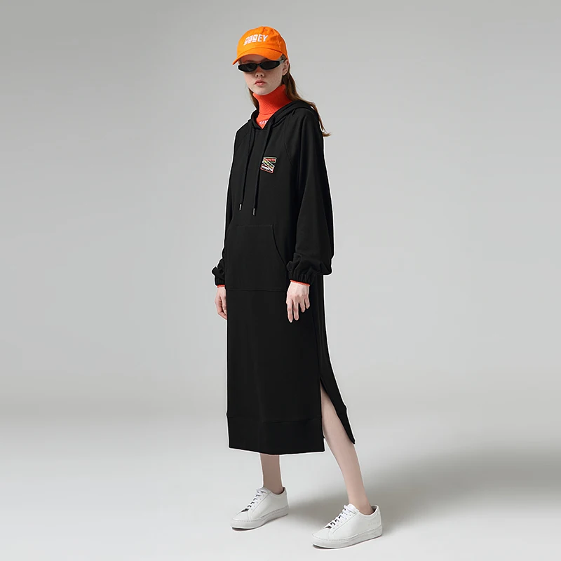 Женское платье с длинным рукавом и вышивкой капюшоном|Платья| |