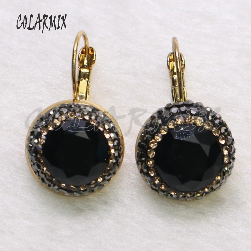 

5 pairs crystal earrings black colors stone earrings round beads druzy earrings hook earrings gem jewelry for women 7182