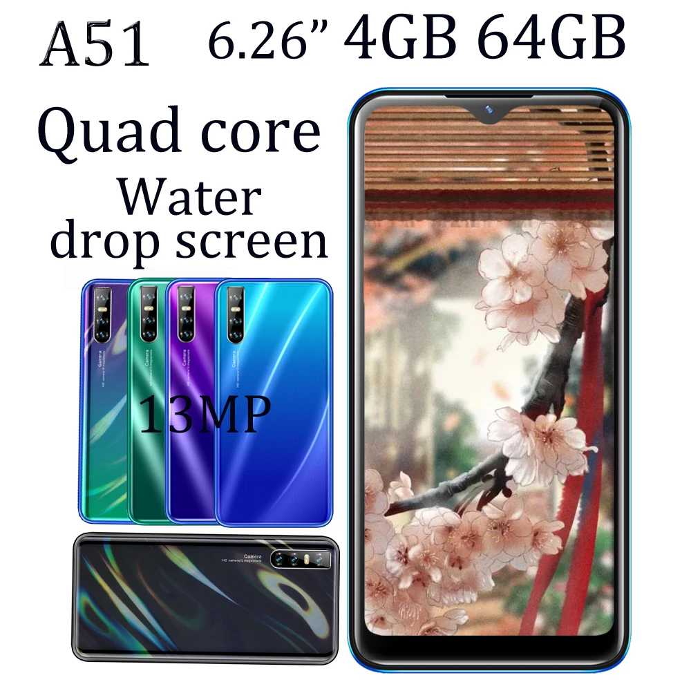 4G ОЗУ смартфоны Android A51 6 26 дюймов 64 Гб ПЗУ 13 МП HD капля полный экран