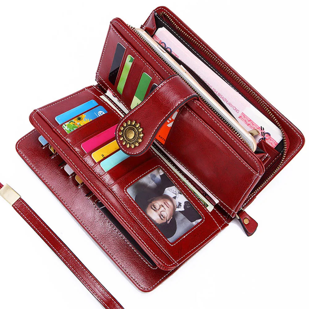 2022 Leather Women Wallets Name Engraving Genuine Leather Female Wallets Large High Quality Fashion Photo Holder Women Purse 4
