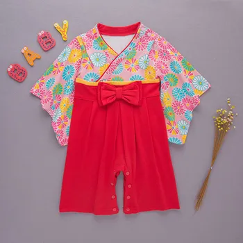 

Baby Clothes Infant Baby Girls Flower Kimono Bow Romper Traditional Costumes Japanese Clothes Romper Set Girl Body Dzieck