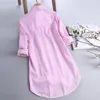 Women Shirts Stripe Cotton Long Sleeve Turn-down Collar Pink Button Loose Temperament Elegant Autumn Plus Size Blouse Shirts 4