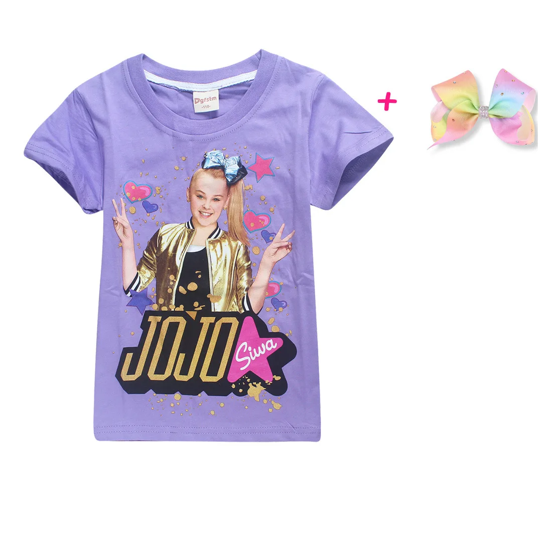 Детская летняя футболка; Одежда для мальчиков и девочек; jojo siwa; футболка с короткими рукавами; детская хлопковая Футболка с рисунком; топы; футболки серого цвета - Цвет: S8356-purple