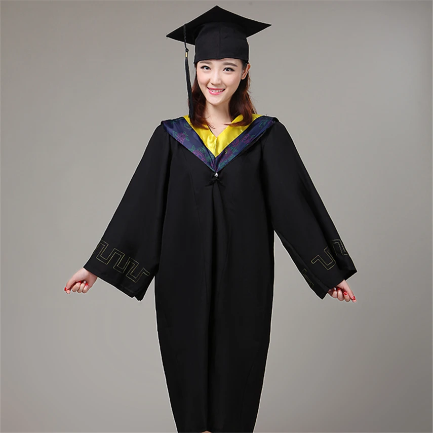 6Style University Graduation Gown Student High School Uniforms Class Team Wear Academic Dress for Adult Bachelor Robes+Hat Set