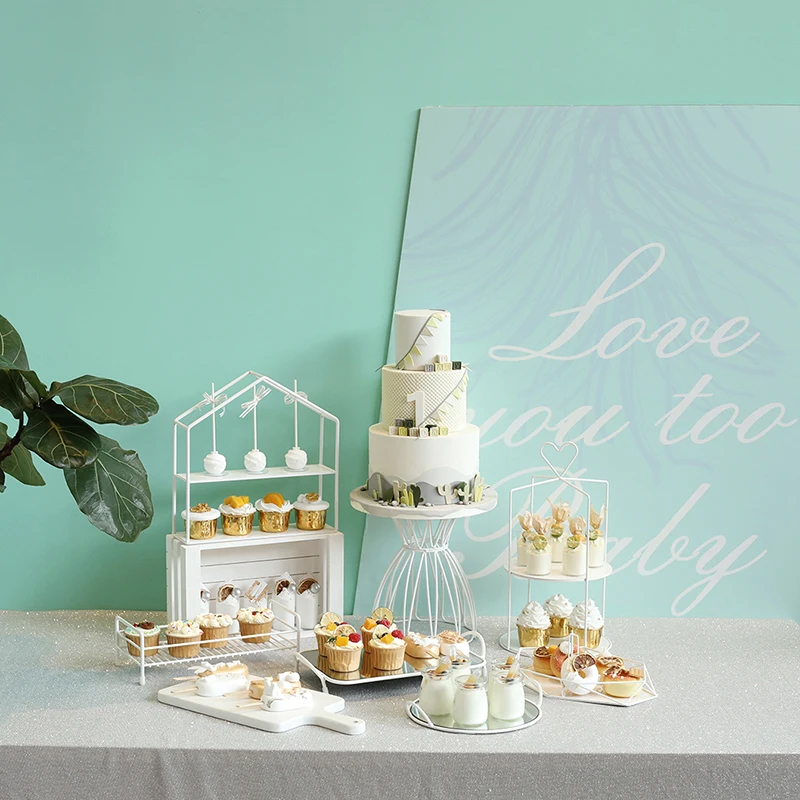 

SWEETGO White dessert tray set 9 pieces cake stand cupcake plate party supplier home decoration metal iron cupcake holders