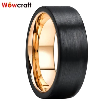 

Wedding Bands Ring Tungsten 8mm for Men Women Black Gold Brushed Finish
