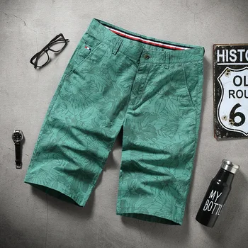 

Summer men's shorts printed casual slim straight cotton men's pants knee length large size high quality shorts men