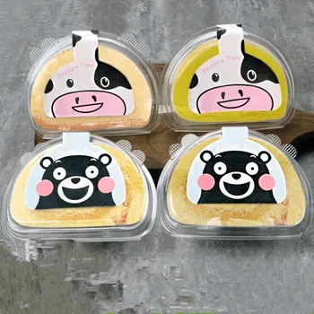 

50pcs Net red cartoon transparent disposable cake box baking package snack dessert candy chocolate plastic boxes with sticker