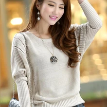 Весенний и летний корейский свободный свитер с круглым вырезом и рукавом летучая мышь женский тонкий свитер с длинными рукавами