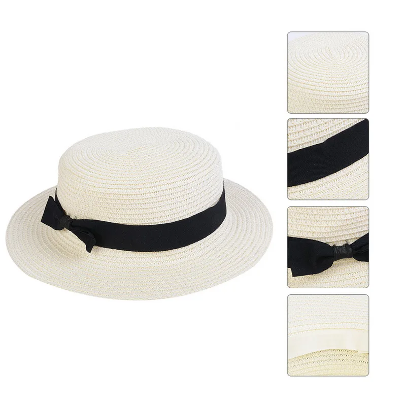 Белый Летние женские шляпы на плоской подошве, соломенная шляпа cappelli с бантом, пляжная кепка-ведро для девушек - Цвет: Белый