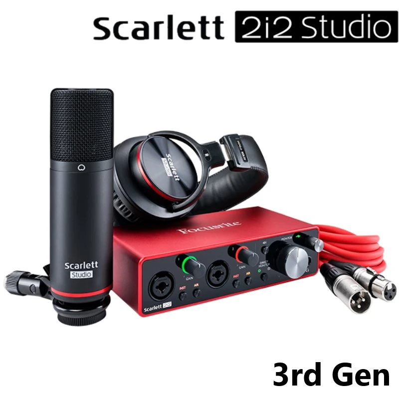 Focusrite scarlett 2i2 studio 3rd Gen recording set 2i2 USB sound card+CM25 MKIII condenser mic+HP60 MKIII headset headphone Focusrite scarlett 2i2 studio 3rd Gen recording set 2i2 USB sound card+CM25 MKIII condenser mic+HP60 MKIII headset headphone