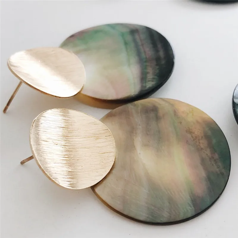 Модные серьги подвески в виде ракушек Abalone для женщин золотистые блестки круглые