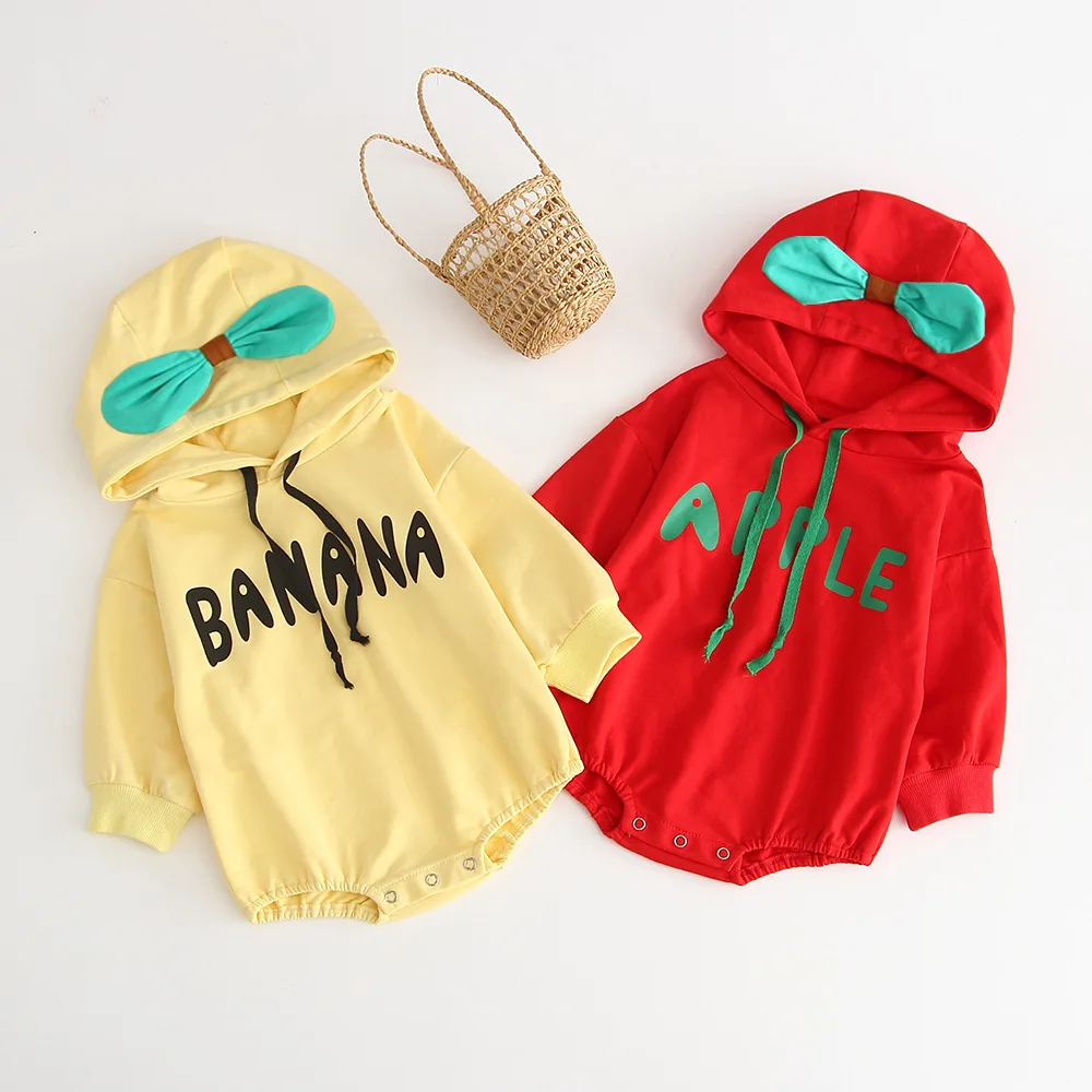 

Autumn Winter Baby Girl Hoody Bodysuit Newborn Outfits Fruit One Piece Thickening Sweatershirt Apple Orange Banana