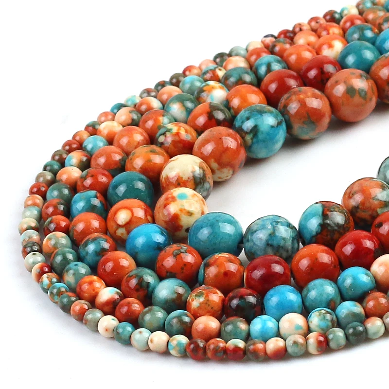 Vibrant Orange and Blue Jasper Round Beads for DIY Jewelry Making - Natural Loose Stones in Various Sizes