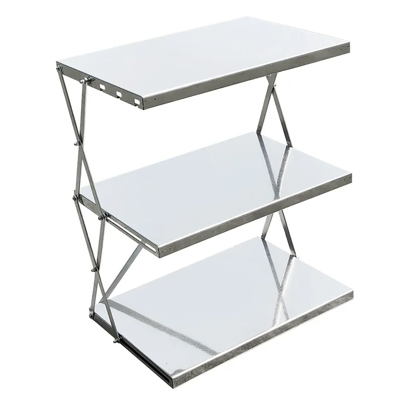 

Campingmoon Outdoor Camping Stainless Steel Foldable Three Layer Shelf Picnic Multilayer Table-console