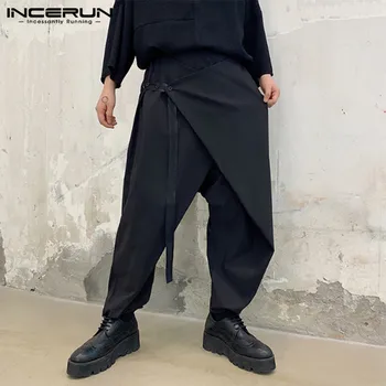 

INCERUN 2020 Men Harem Pants Streetwear Plain Joggers Cotton Loose Elastic Waist Trousers Men Punk Casual Irregular Pants S-5XL