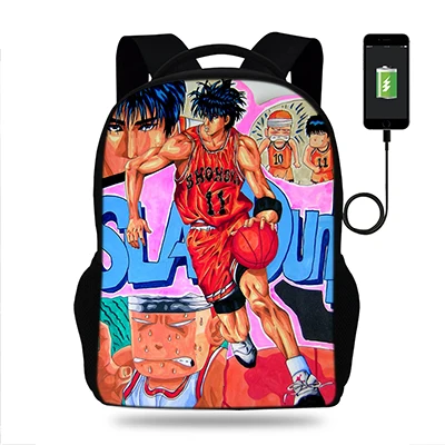 k7973 17 Дюймов школьная Сумка подростковая мультфильм slam-dunk мальчиков и девочек рюкзаки ранец для детей ортопедические mochila escolar Usb порт Книга сумка - Цвет: k7973