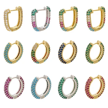 ZHUKOU 1piece CZ crystal small hoop earring for women gold/silver color rainbow Round/rectangle hoop earring Jewelry VE222 VE251