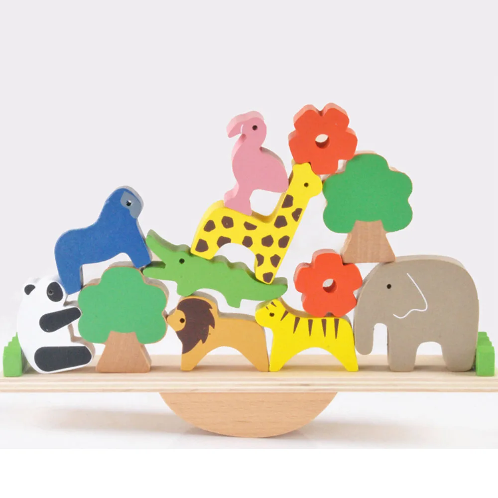 

Baby Toys Cute Forest Animal Seesaw Building Blocks Wooden Balance Wood Toys For Children Creative Assembling Educational Toys
