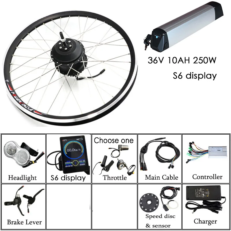 36V 10AH 250W S6 Комплект для переоборудования электрического велосипеда 36V10A комплект электровелосипеда Батарея Мотор колеса Набор для электровелосипеда конверсионный комплект ступицы Bicicleta электровилка - Цвет: 36V 10AH 250W S6