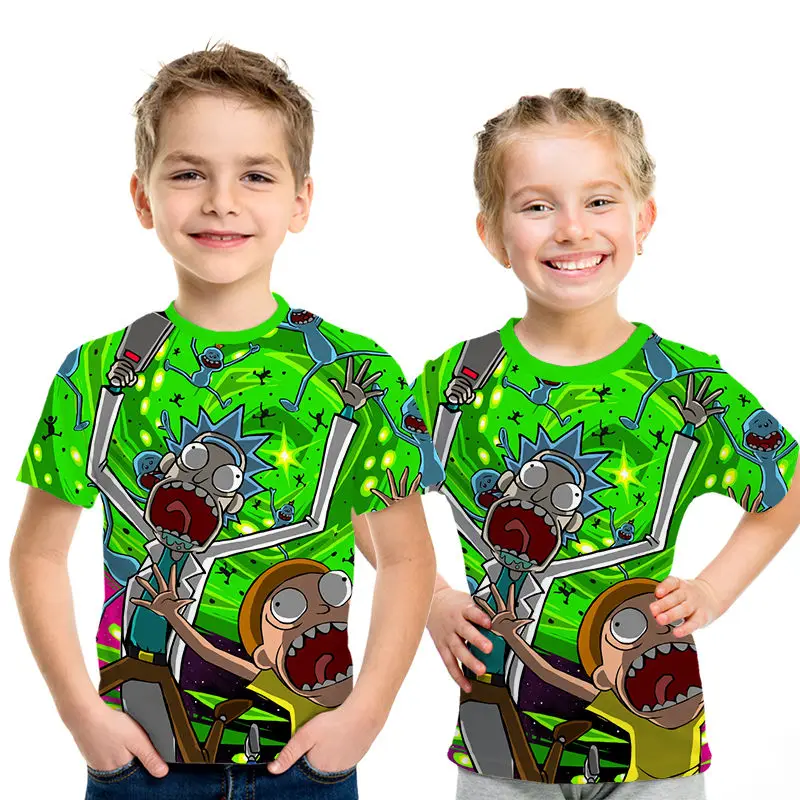 Рик Морти, коллекция года, Детская Повседневная футболка с объемным рисунком для мальчиков и девочек, шорты топы, одежда уличная одежда, Азиатский Размер, Детская футболка s, хип-хоп