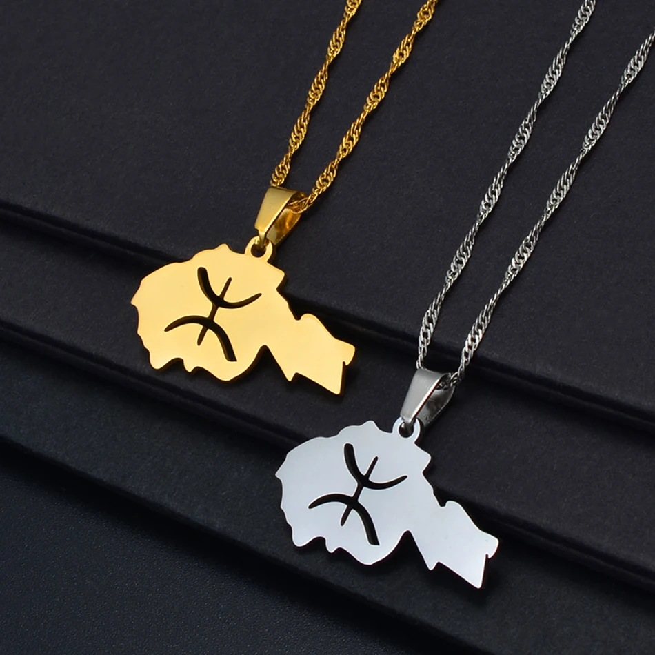 Africa Berber Map Pendant Necklace - Stainless Steel Gold-Plated Jewelry For Women & Men