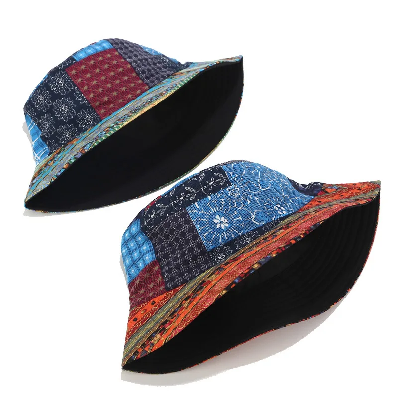 LVYI 003 винтажные мужские однотонные цветочные печати Панама для рыбака кепки женские хлопковые в стиле панк Лоскутная хип хоп шляпа
